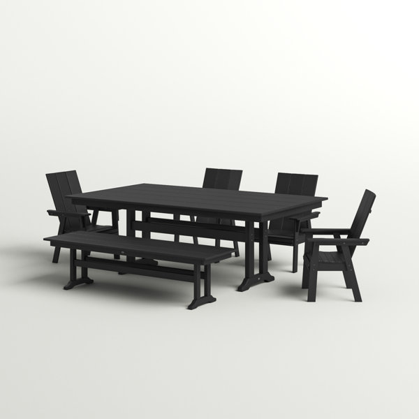 POLYWOOD® Modern Curveback Adirondack 6Piece Farmhouse Dining Set with